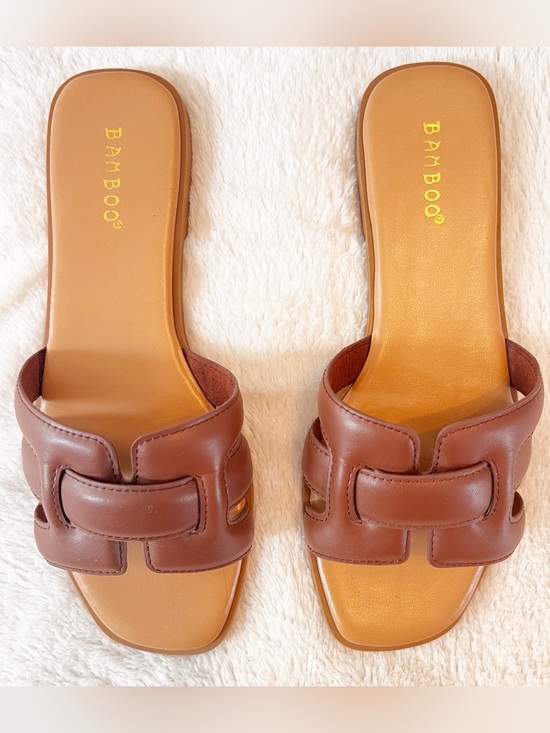 BAMBOO Shoes - BAMBOO Tan/Brown Slide Mules with Cutout Strap